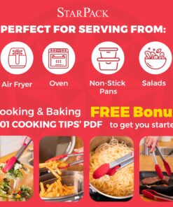 StarPack Basics Silicone Kitchen Tongs (9-Inch & 12-Inch) - Stainless Steel with Non-Stick Silicone Tips, High Heat Resistant to 480°F, For Cooking, Serving, Grill, BBQ & Salad (Cherry Red) Basic (Heat Resistant 480°F) Cherry Red 21 81mu4E2PL