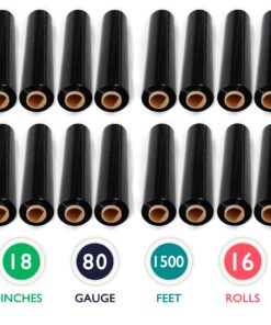 16 Rolls 18 inch x 1500 Feet Stretch Wrap 80 Gauge Heavy Duty Shrink Film, Extra Strong 18 inch Black Hand Stretch Wrap, Pack of 16 Rolls Black 18" wide x 16 Rolls 10 81mvo630RvL