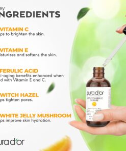 PURA D'OR 20% Vitamin C Serum (4oz BEST VALUE) Lightweight Maximum Strength Formula,Hyaluronic Acid,Retinol,Professional Grade Treatment For Face & Eyes,Dark Spots,Acne,Wrinkles,For Men & Women 26 81mymT0YcFL 3