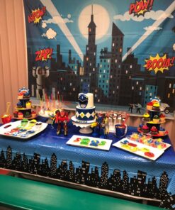 Fun Express Superhero Plastic Tablecloth - Birthday Party Table Decor Supplies - 1 Piece 16 81n1LuBoEL