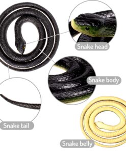 Whaline Large Realistic Rubber Snakes 52inch and 3Pcs Fake Snake Prank Toys 31.5inch, 2 Size Scary Fake Black Mamba Snake for Garden Props to Keep Birds Away, Pranks, Halloween Party Decoration 9 81n65vS8aVL