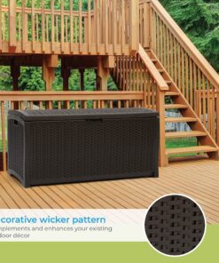 Suncast 99 Gallon Resin Wicker Patio Outdoor Storage Container for Toys, Furniture Deck box, Mocha 37 81n6u7ooMLL