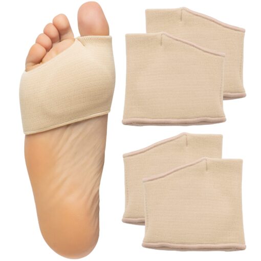 ZenToes Metatarsal Pads for Men and Women - Ball of Foot Pain Relief Cushions for Sesamoiditis, Metatarsalgia, Morton's Neuroma - 2 Pairs Fabric Sleeves with Gel Inserts (Small, Beige) Small