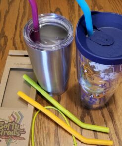 Softy Straws Wide Premium Reusable Silicone Drinking Straws + Patented Straw Squeegee - 9” Long With Curved Bend for 20/30/32oz Tumblers BPA Free Non Rubber, Flexible, Safe for Kids/Toddlers Assorted - Silicone 60 81n9E3ynakL