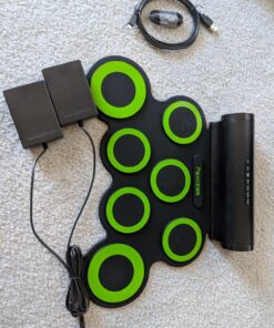 PAXCESS Electronic Drum Set, Roll Up Drum Practice Pad Midi Drum Kit with Headphone Jack Built-in Speaker Drum Pedals Drum Sticks 10 Hours Playtime,Great Holiday Birthday Gift for Kids green 46 81n9deiWSyL