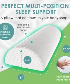 Alternative view of Cushy Form Bolster Pillow for Lumbar and Leg Support - 20.5 x 8 x 4.5 Inches Half Moon Memory Foam Cushion for Stomach, Back & Side Sleepers - Roll Pillows for Back and Neck w/Washable Cover Semi Roll - 4.5"