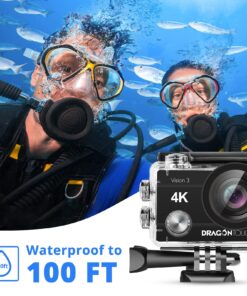 Dragon Touch 4K Action Camera 20MP Vision 3 Underwater Waterproof Camera 170° Wide Angle WiFi Sports Cam with Remote 2 Batteries and Mounting Accessories Kit 46 81nDCwWGb L
