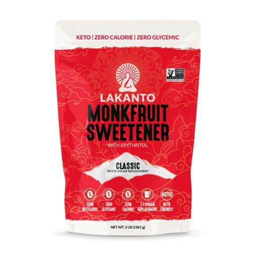 Lakanto Monkfruit Sweetener, 1:1 Sugar Substitute, Keto, Non-GMO (Classic White - 3 lbs) Classic White 3 Pound (Pack of 1)