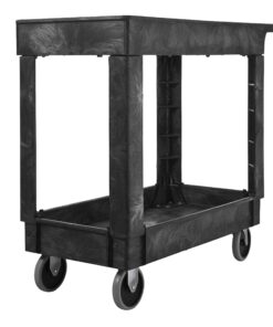 Rubbermaid Commercial Products 2-Shelf Service/Utility Cart with Wheels, 300-Pound Capacity, Black, Lipped Shelves with Handle, Use in School/Restaurant/Warehouse/Manufacturing Small 17 81nEuBjkX7L