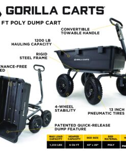 Alternative view of Gorilla Carts GOR6PS Poly Yard Dump Cart, Heavy-Duty Convertible 2-in-1 Handle, 1-(Pack), Black