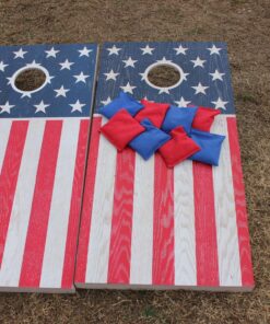 GoSports Flag Series Wood Cornhole Sets – Choose American Flag or State Flags – Includes Two Regulation Size 4 ft x 2 ft Boards, 8 Bean Bags, Carrying Case and Rules America 40 81nIB5tiEL