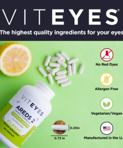 Viteyes AREDS 2 Eye Vitamins, Classic Macular Support, Allergen Free Capsules, with Natural Vitamin E, Vitamin C, Zinc, Copper, Lutein & Zeaxanthin, Eye Doctor Trusted, Manufactured in The USA, 180 Ct 180 Count (Pack of 1) 8 81nMi69DbL