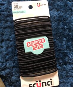 Scunci by Conair No Damage Assorted Sizes Elastics, for Women and Men, Elastic Hair Ties with No Damage in Black, 36 Pack Black Assorted Sizes 29 81nNN7BbnpL