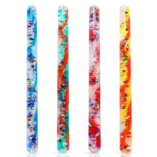 Playlearn 4pk 12.5” Spiral Glitter Wands - Wide Diameter - Sensory Wands for Kids - Glitter Tube Wonder Wand - Calming Toys - Large Size