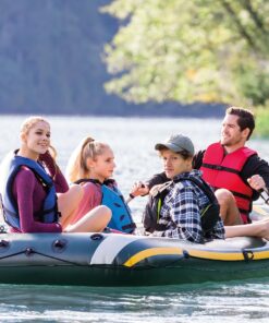 INTEX Seahawk Inflatable Boat Series: Includes Deluxe Aluminum Oars and High-Output Pump – SuperStrong PVC – Fishing Rod Holders – Heavy Duty Grab Handles – Gear Pouch Seahawk 4 Boat Set 31 81nR 6d32RL