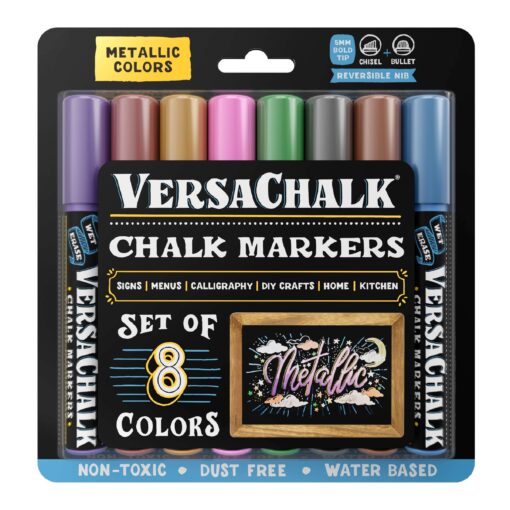 Metallic Chalk Markers For Chalkboard Liquid Chalk Pen 8 Pack 5mm Bold Tip Neon Chalk - Erasable and Washable Bold 5mm Metallic