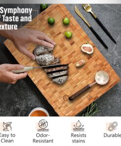 End Grain Wood Bamboo Cutting Board for Kitchen, Commercial Use - Extra Large, Thick Butcher Block with Juice Groove, Handles, and Non-Slip Feet for Chopping Veggies, Carving Meat, Bread and Cheese 14 81nSxMCCD L