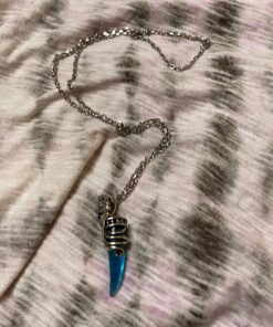 Men's Stainless Steel Pendant Necklace Crystal Silver Blue Wolf Tooth Tribal-with 23 Inch Chain 3 81ncIazRSJL