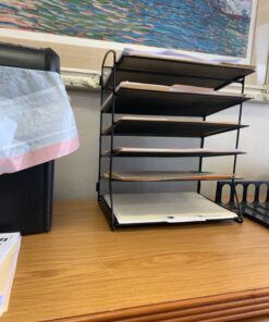EASEPRES Extra Thick 6-Tier Mesh Desk Organizer Tray, Desktop File Folder Sorter Holder for Mail Paper Document Letter Organization Storage Accessories, for Office Home School Classroom, Black 1 Pack 29 81ndrAsWByL