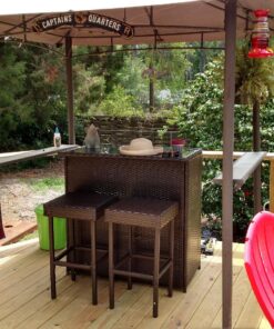 Best Choice Products 3-Piece All-Weather Wicker Bar Table Set for Indoor Outdoor, Kitchen, Patio, Backyard w/ 2 Stools, Glass Tabletop, Storage Shelves - Brown 28 81neHNVX6AL