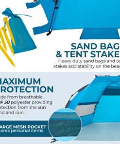 Outrav Pop Up Beach Tent - Quick and Easy Set Up, Family Size, Portable Sun and Water Shelter and Shade Canopy - for Fishing, Camping, Hiking and Outdoor Activities Blue 16 81nkovGNplL