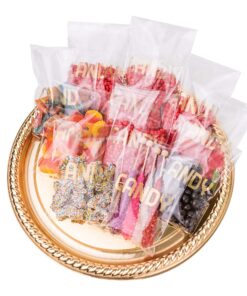Sweet Details Party Co. Cellophane 'Candy' Bags (100 Pack) Gold & Clear Goodie Bags for Candy Bar & Buffet Gifts- Wedding/Birthday Party Favor Bags- Self-Sealing & Resealable Adhesive - NO Ties! Candy Bags - Gold 11 81nl0j05itL