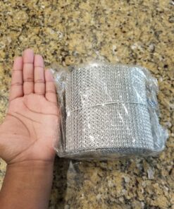 Silver Diamond Sparkling Rhinestone Mesh Ribbon for Event Decorations, Wedding Cake, Birthdays, Baby Shower, Arts & Crafts, 4.75" x 10 Yards, 24 Row, 1 Roll 55 81noS1H8jfL 1