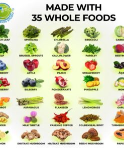 Vegan Whole Food Multivitamin with Iron, Daily Multivitamin for Women and Men, Made with Fruits & Vegetables, B-Complex, Probiotics, Enzymes, CoQ10, Omegas, Turmeric, Non-GMO, 90 Count 90 Count (Pack of 1) 23 81noTJ4dIqL