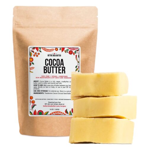 Better Shea Butter Raw Cocoa Butter - Unrefined, 100% Pure, Food Grade - Use for Cocoa Lip Balm, Stretch Marks Cream, Cacao Butter Cream, Scars Oil, Whipped Lotion - Skin & Hair Moisturizer 1LB Block Bar 1 Pound (Pack of 1)