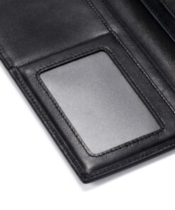 HISCOW Slim Leather Long Wallet for Men & Women, Italian Calfskin, Breast Pocket Wallet for Checkbook, Credit Cards (Black) Black 13 81ntFlePc1L