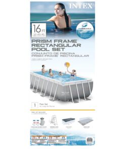 INTEX 26791EH Prism Frame Premium Rectangular Above Ground Swimming Pool Set: 16ft x 8ft x 42in – Includes 1000 GPH Cartridge Filter Pump – Removable Ladder – Pool Cover – Ground Cloth 16ft x 8ft x 42in / Rectangular 26 81nwFlyNQoL