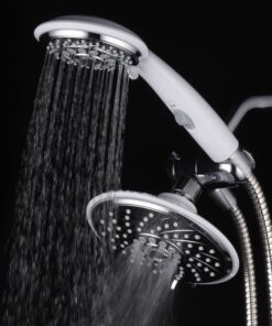 HotelSpa 30-Setting Ultra-Luxury 3 Way Rainfall Shower-Head/Handheld Shower Combo with Patented ON/OFF Pause Switch (Dual White/Chrome Finish) 5 ft Hose Chrome & White 21 81nx 8NNppL