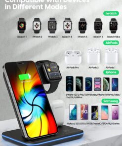 Alternative view of Wireless Charging Station, 2021 Upgraded 3 in 1 Wireless Charger Stand with Breathing Indicator Compatible with iPhone 12/11 Pro/XS/8, iWatch Series Black