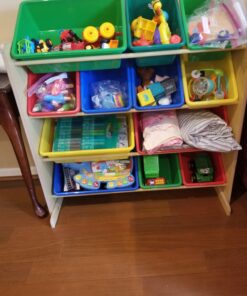 Humble Crew, Natural/Primary Kids' Toy Storage Organizer with 12 Plastic Bins, 34*35*15.5inch 45 81o1cRxgzcL