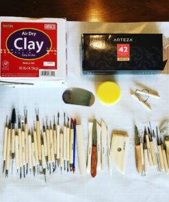 Arteza Pottery & Polymer Clay Tools, 42-Piece Sculpting Set, Steel Tip Tools with Wooden Handles, for Pottery Modeling, Smoothing, Carving & Ceramics 47 81o5hWSZR1L