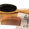 Boar Bristle Hair Brush Set for Women and Men - Designed for Thin and Normal Hair - Adds Shine and Improves Hair Texture - Wood Comb and Gift Bag Included (black) black
