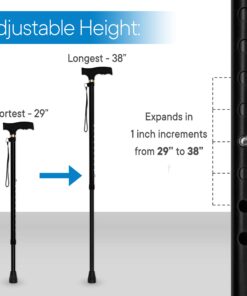 RMS Walking Cane - Adjustable Walking Stick - Lightweight Aluminum Offset Cane with Ergonomic Handle and Wrist Strap - Ideal Daily Living Aid for Limited Mobility Black 10 81o6OYPspHL