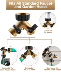 IPOW Solid Brass Body Backyard 2 Way Y Valve Garden Hose Connector Splitter Adapter + Extra 4 Rubber Hose Washers with Comfort Grip, 2 Pack Yellow + Black 14 81o7w0VYBML