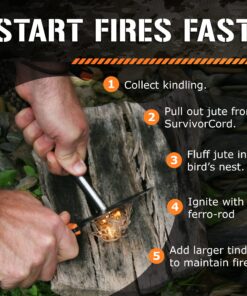 620 LB SurvivorCord Hank, Paracord 550 Type III, Military Grade, Heavy Duty Paracord with 3 Survival Strands, Cordage for Camping, with Survival Firestarter. Black (100 Ft) 100 Feet 33 81o8I4RNn4L