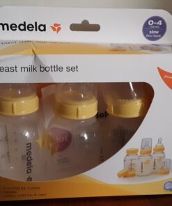 Medela Breast Milk Storage Bottles, 3 Pack of 5 Ounce Breastfeeding Bottles with Slow Flow Nipples, Lids, Wide Base Collars, and Travel Caps, Made Without BPA 3 Count (Pack of 1) 32 81o8zIRDevL
