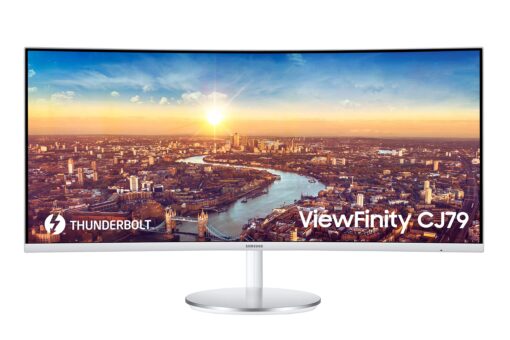 SAMSUNG 34” ViewFinity CJ79 Series Ultrawide QHD (3440x1440) Computer Monitor, 100Hz, Thunderbolt 3 Daisy Chain, QLED, HDMI, USB Hub, Height Adjustable Stand, LC34J791WTNXZA, White 34-in Curved 21:09 + Thunderbolt 3
