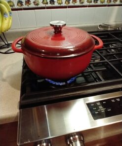 Lodge 4.5 Quart Enameled Cast Iron Dutch Oven with Lid – Dual Handles – Oven Safe up to 500° F or on Stovetop - Use to Marinate, Cook, Bake, Refrigerate and Serve – Island Spice Red 39 81oCjQLJcZL