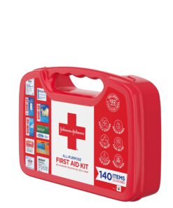 Johnson & Johnson All-Purpose Portable Compact First Aid Kit for Minor Cuts, Scrapes, Sprains & Burns, Ideal for Home, Car, Travel and Outdoor Emergencies, 140 Pieces Original Version 140 Piece Set 33 81oCofgnaTL