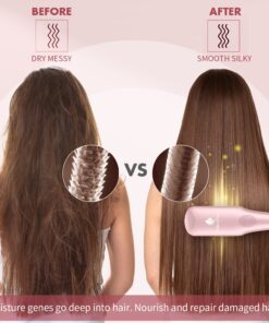 Enhanced Hair Straightener Heat Brush by MiroPure, 2-in-1 Ceramic Ionic Straightening Brush, Hot Comb with Anti-Scald Feature, Auto Temperature Lock & Auto-Off Function (Pink) 4 Piece Set Pink 31 81oCrXjLX2L