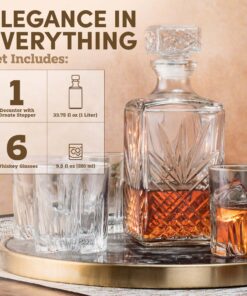 Paksh Novelty Whiskey Decanter Set - 7-Piece Italian Crafted Glass Decanter & Whiskey Glasses Set - Holiday Whiskey Gifts for Men and Women w/ Ornate Stopper and 6 Cocktail Glasses, Red A 31 81oF6QOdPjL 1