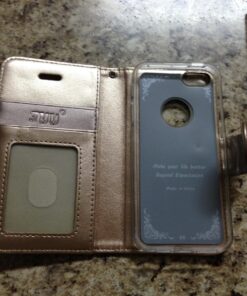 FYY Designed for iPhone SE Case 2016 (1st Generation) / iPhone 5 Case/iPhone 5s Case, Luxury PU Leather Wallet Phone with Card Holder Protective Shockproof Kickstand Case Cover Gold A-Gold 40 81oGQunKdWL