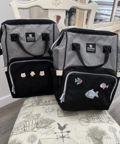 Hafmall Diaper Bag Backpack, Multifunctional Baby Diaper Bag with Stroller Hooks, Stylish Baby Bag for Mom Dad, Gray Black Black Gray 76 81oOStZqlL