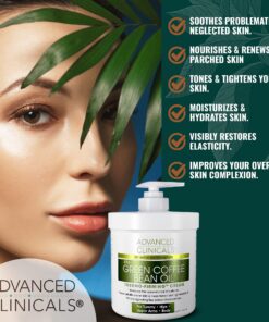 Advanced Clinicals Green Coffee Bean Lift & Slim Body Cream Skin Care Anti Cellulite Cream | Caffeine Body Lotion Balm To Firm, Tighten, & Hydrate Look Of Legs, Arms, Tummy, Butt, & Thighs, 16 Ounce 16 Ounce (Pack of 1) 23 81oOVedSDML 1