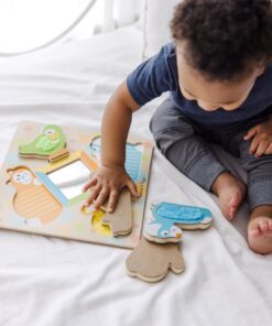 Melissa & Doug First Play Wooden Touch and Feel Puzzle Peek-a-Boo Pets With Mirror 18 81oP6oj6teL