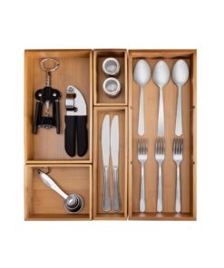 Seville Classics Bamboo Premium Organizer Storage Bins for Kitchen Silverware, Pantry, Closet, Office Desk, Pens, Utensils, Makeup, K Cup, Bamboo, Bin Set w/Dividers (5 Piece) Bin Set w/ Dividers (5 Piece) 21 81oRNZGBSeL